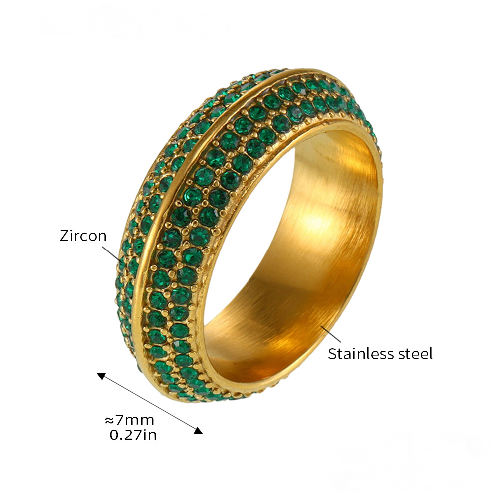 Bague en acier inoxydable avec quatre rangées de zircones cubiques incrustées
