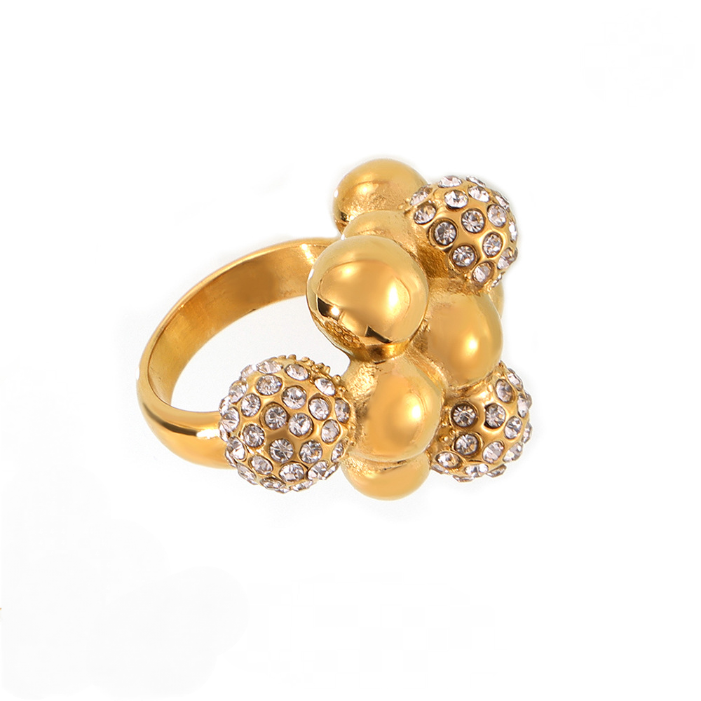 Spherical Shape Inlay Czech Diamond Stainless Steel Ring