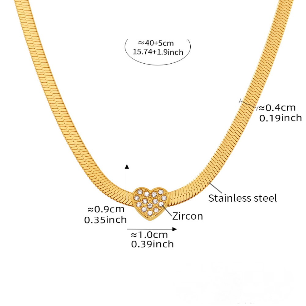 Heart Cubic Zirconia Snake Chain Necklace Bracelet Jewelry Suit