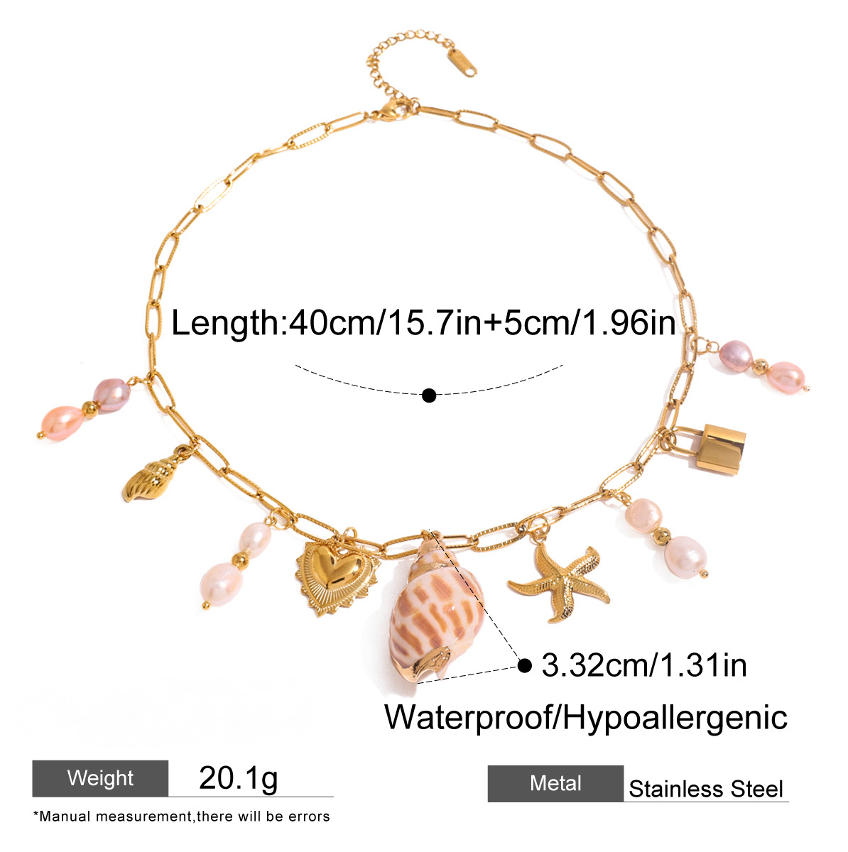 Stainless Steel Ocean-style Paperclip Chain Charm Necklace