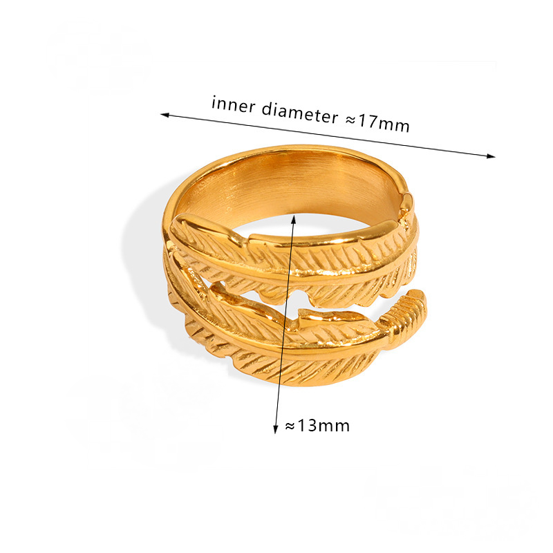 Stainless Steel Feather Cuff Bracelet Ring Jewelry Suit
