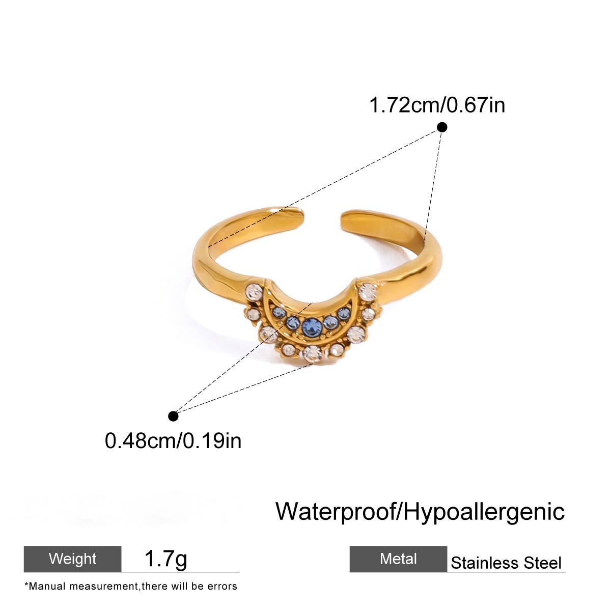 Stainless Steel Moon Cubic Zirconia Stacking Ring