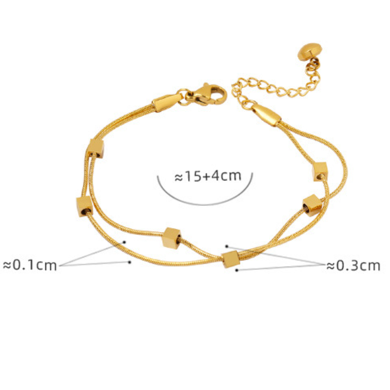 Stainless Steel Small Square Double Layer Snake Chain Bracelet