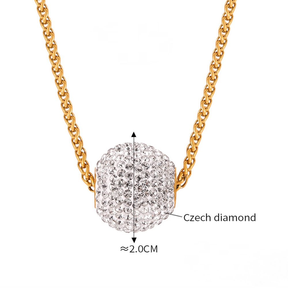 Stainless Steel Ball Inlay Cubic Zirconia Pendant Necklace