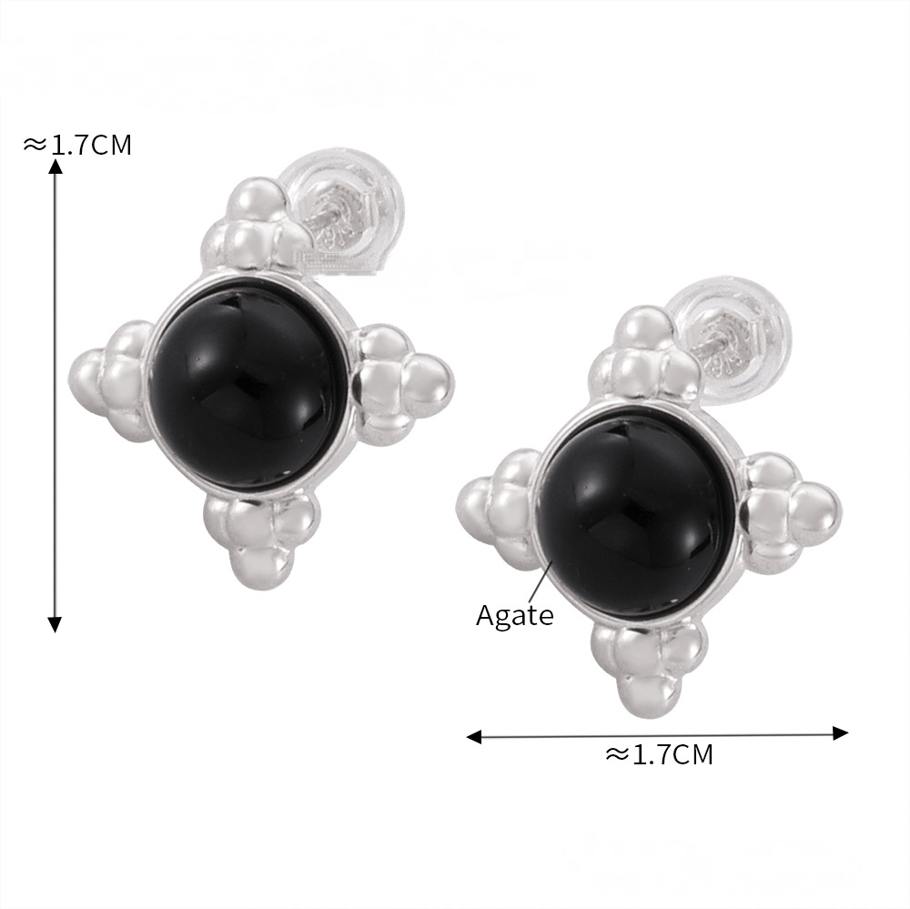 Bead Edge Round Pendant Inlaid with Agate Stone Necklace Earrings Jewelry Suit