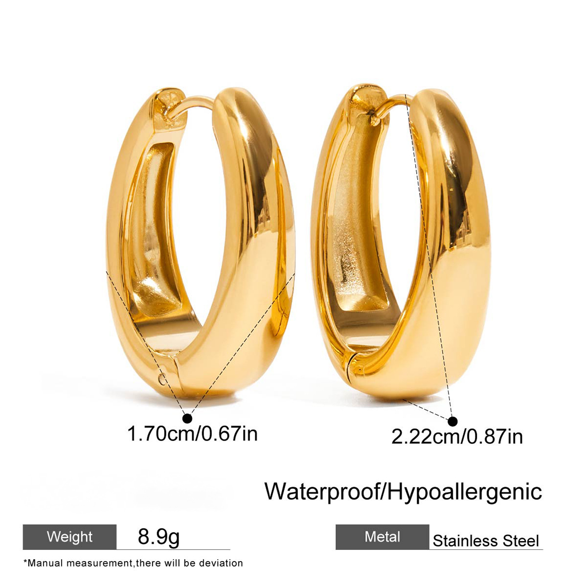 Stainless Steel Oval Geometric Huggie Earrings