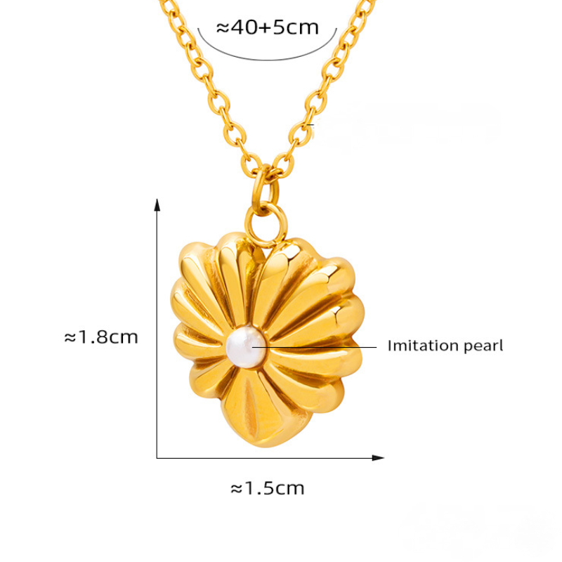Textured Heart Inlay Imitation Pearl Earrings Necklace Jewelry Suit