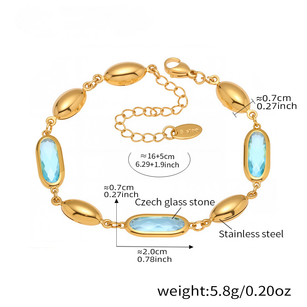 Stainless Steel Oval Cut Czech Glass Stone Bracelet