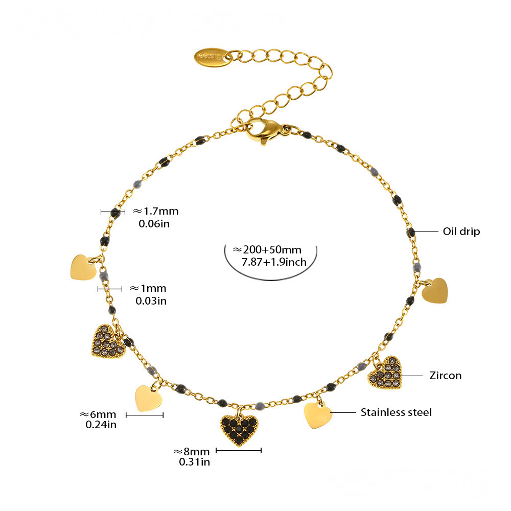 Stainless Steel Heart Shaped Cubic Zirconia Beaded Necklace Bracelet Anklet Jewelry Suit