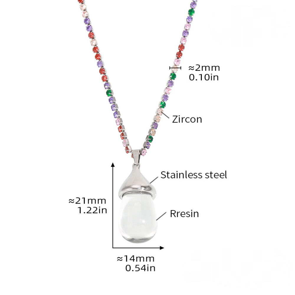 Stainless Steel Cubic Zirconia Chain Drop Shape Pendant Necklace