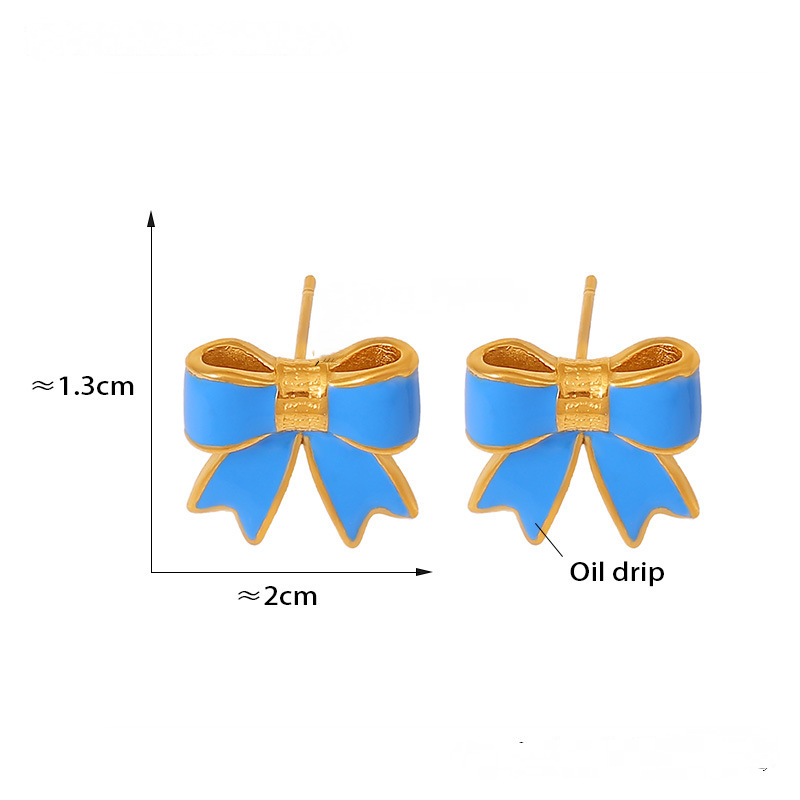 Stainless Steel Bowknot Drop Oil Stud Earrings
