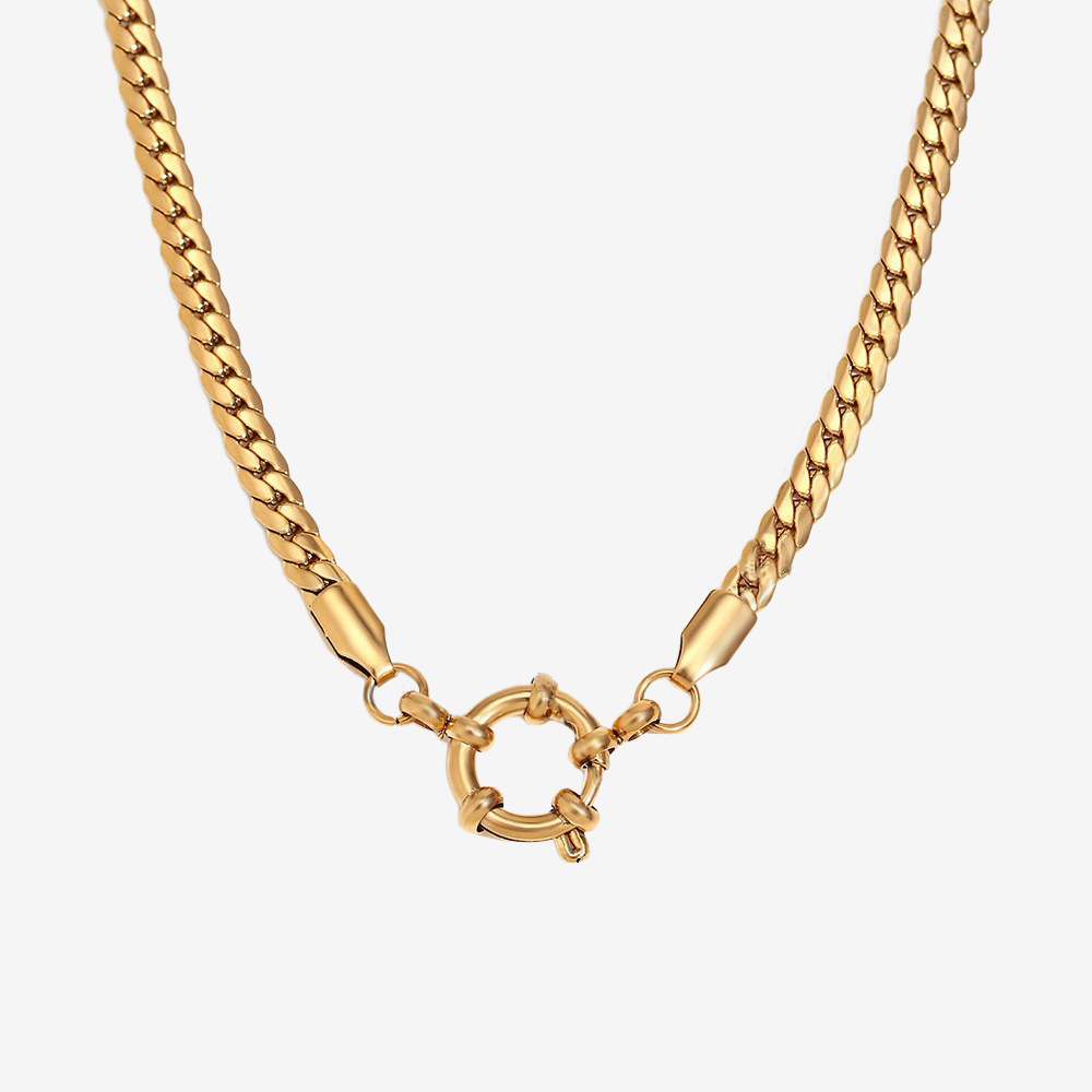 Stainless Steel Figaro Chain Sailor Buckle Necklace