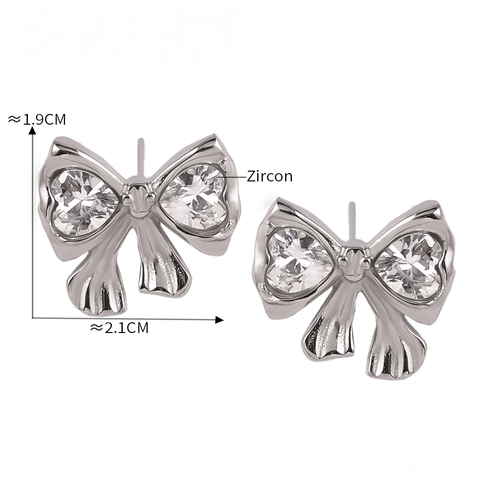 Heart Wrap Pendant Necklace Bowknot Cubic Zirconia Earrings Jewelry Suit