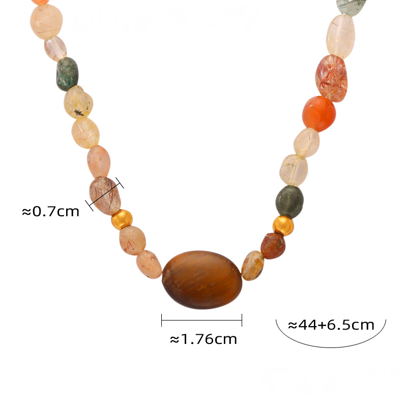 Stainless Steel Natural Stone Agate Beaded Necklace