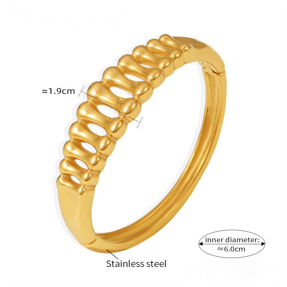 Stainless Steel Fishbone Texture Hollow Bangle Bracelet