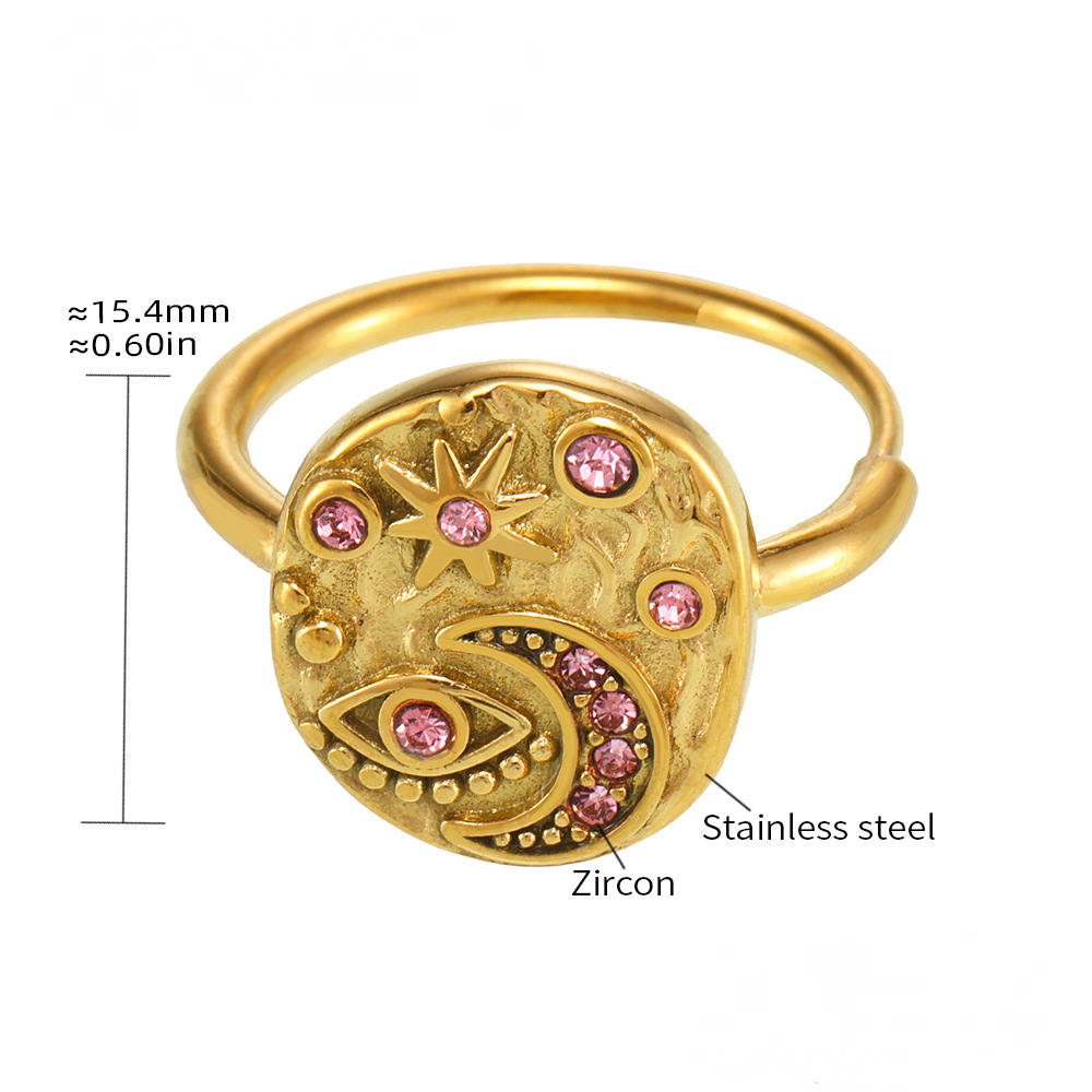 Stainless Steel Star and Moon Inlay Cubic Zirconia Ring