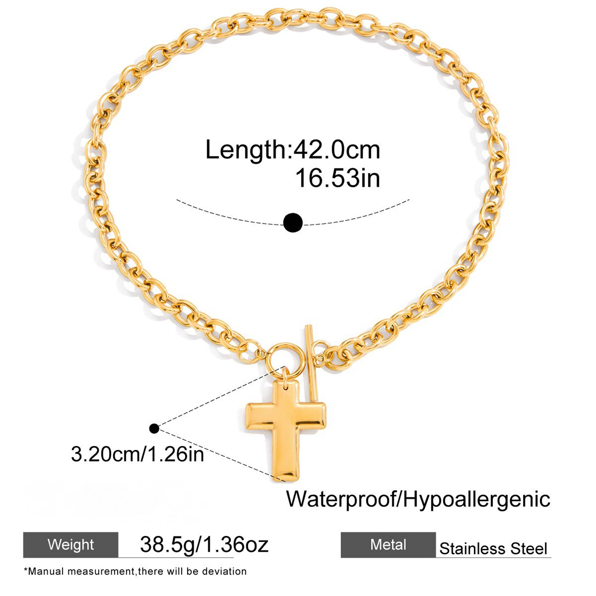 Stainless Steel Cross Pendant OT Clasp Cable Chain Necklace