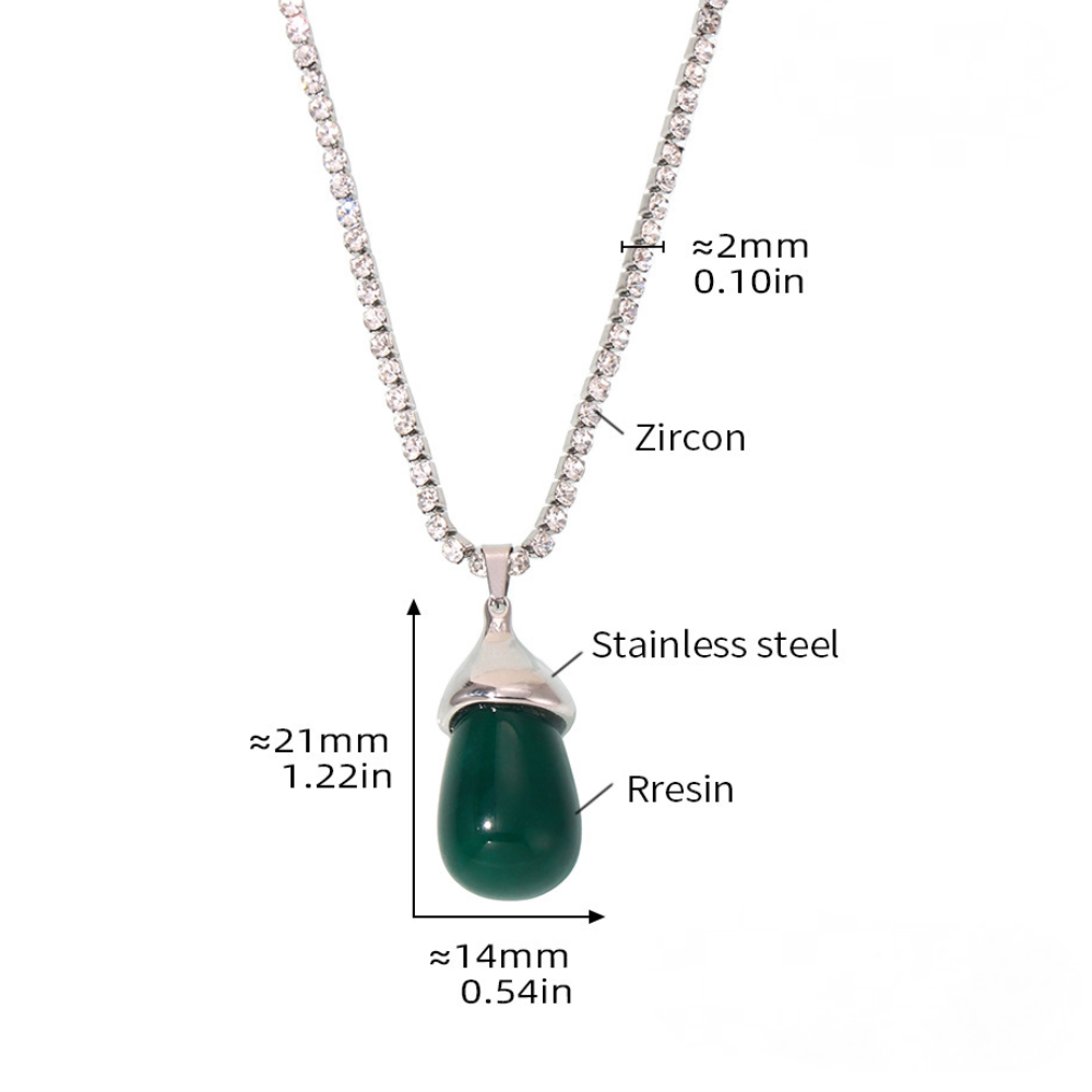 Stainless Steel Cubic Zirconia Chain Drop Shape Pendant Necklace