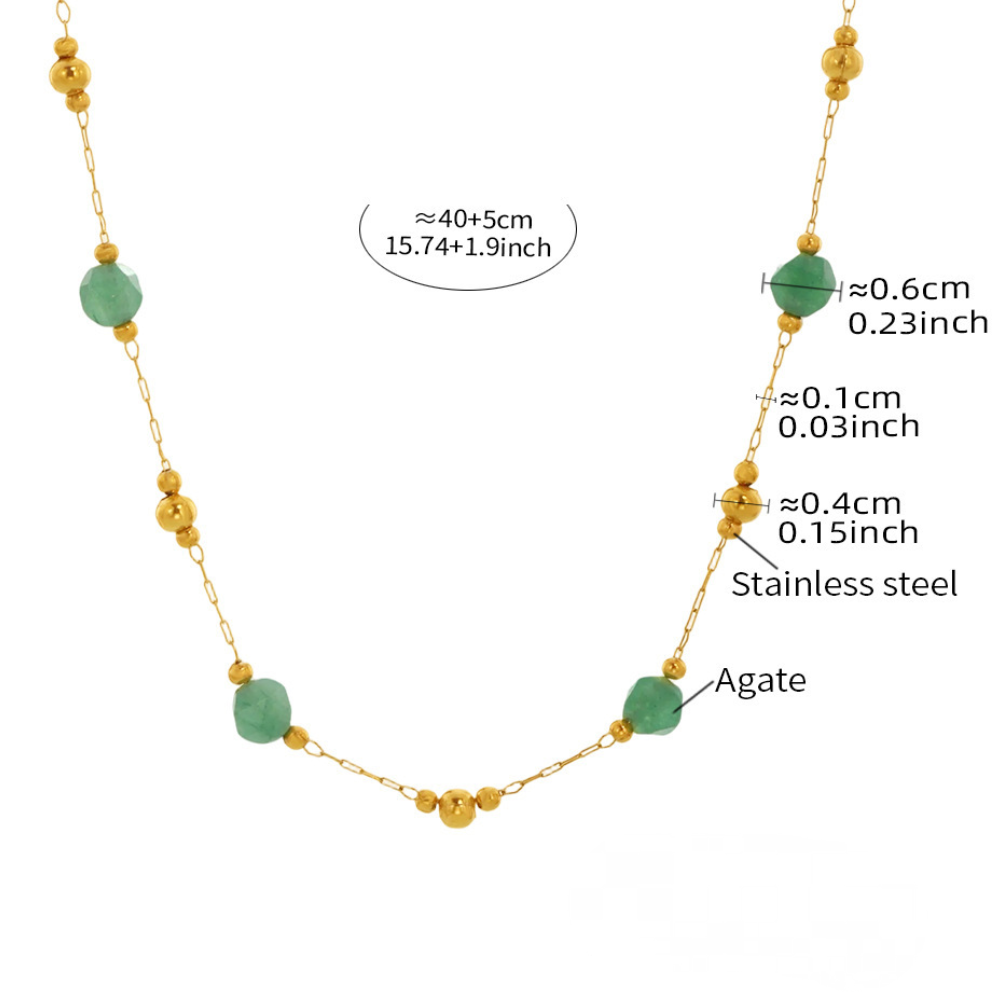 Stainless Steel Agate Beaded Chain Necklace Bracelet Jewelry Suit