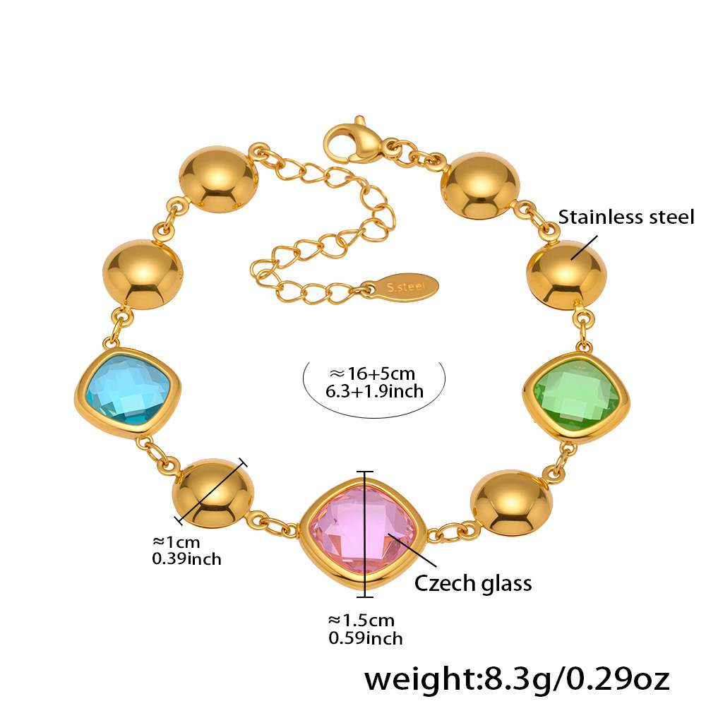 Square Cut Czech Glass Steel Ball Splicing Bracelet