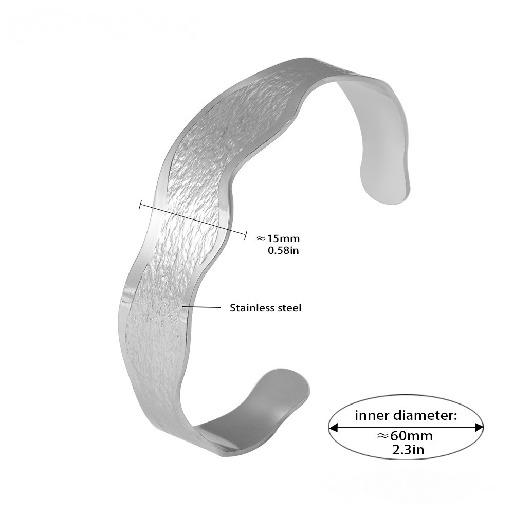 Stainless Steel Wavy Edge Texture Cuff Bracelet