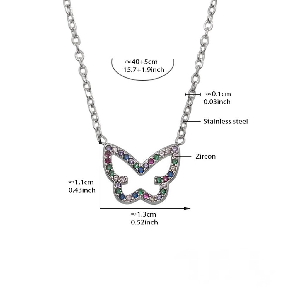 Stainless Steel Hollow Butterfly Shape Inlay Cubic Zirconia Necklace