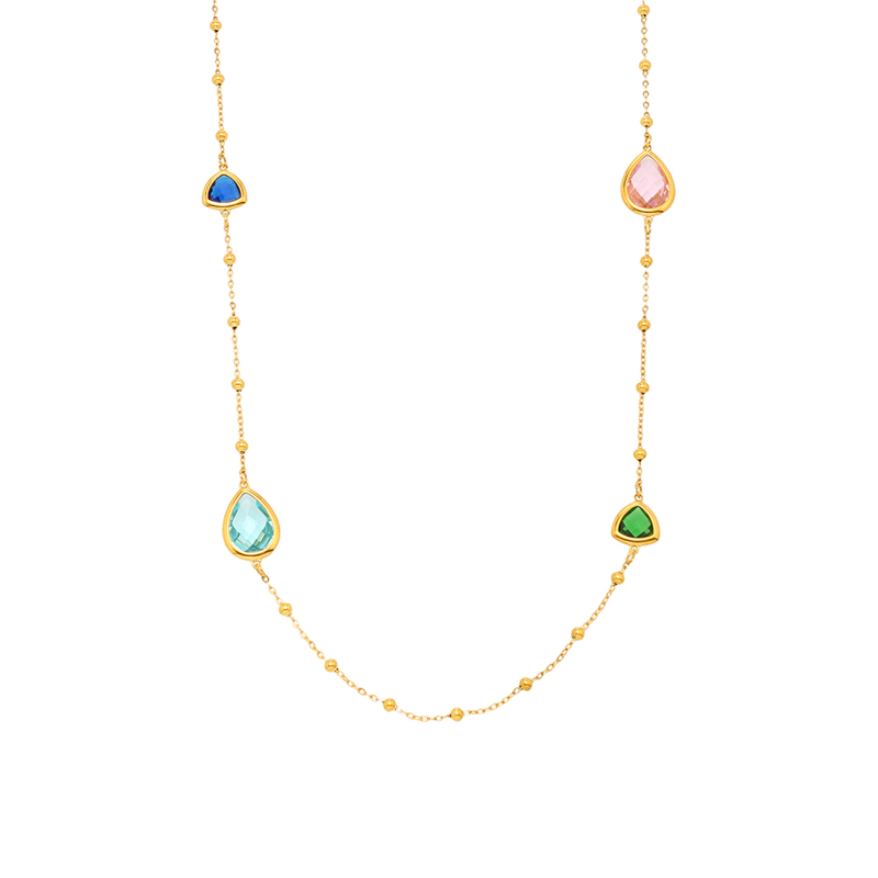 Czech Cut Water Droplet Glass Small Steel Ball Long Necklace