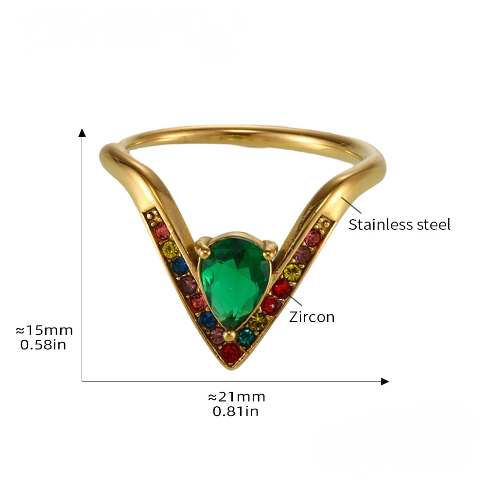 Stainless Steel V Shape Inlay Cubic Zirconia Adjustable Ring