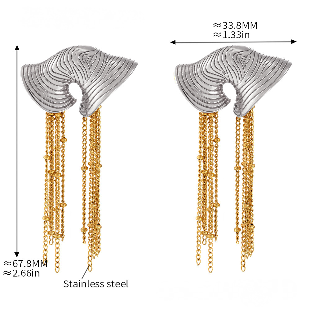 Stainless Steel 18K Gold PVD Conch Tassel Drop Earrings