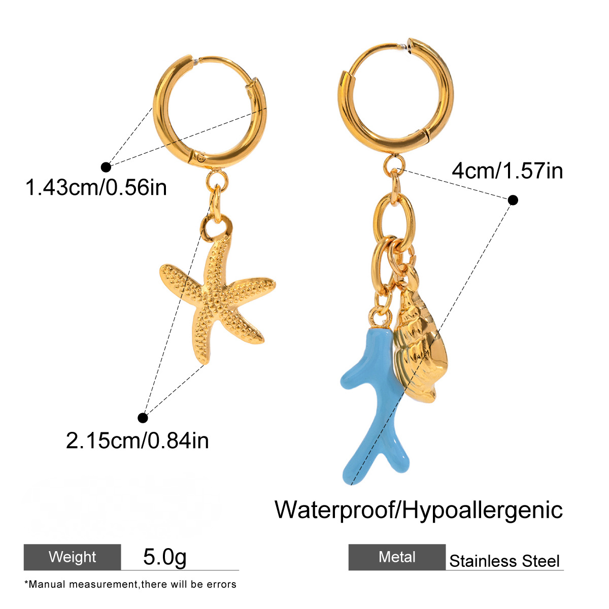 Stainless Steel Ocean Huggie Earring Combination