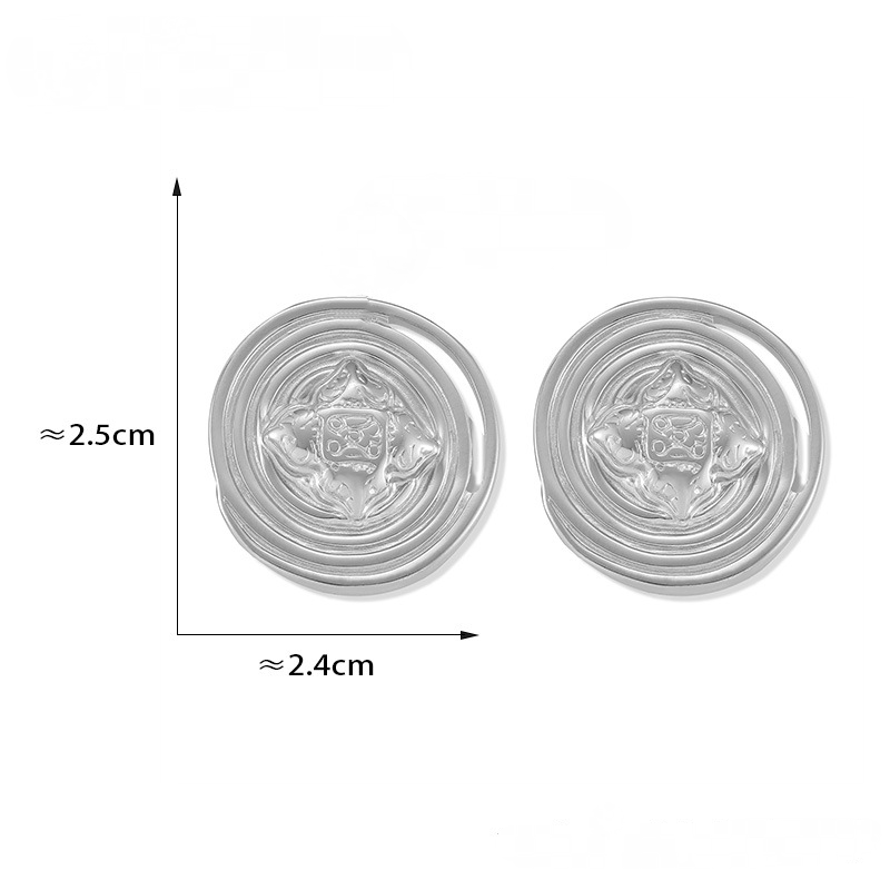 18K Gold PVD Design Textured Round Stainless Steel Stud Earrings