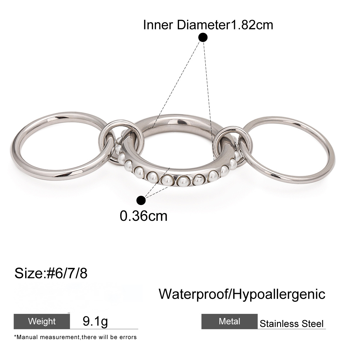 Stainless Steel Stacking Pearl Rings