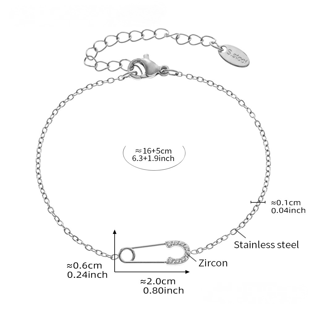 Pin Inlay Cubic Zirconia Pendant Stainless Steel Necklace Bracelet Jewelry Suit