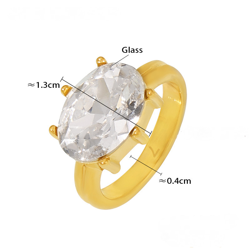 Stainless Steel Oval Glass Stone Ring