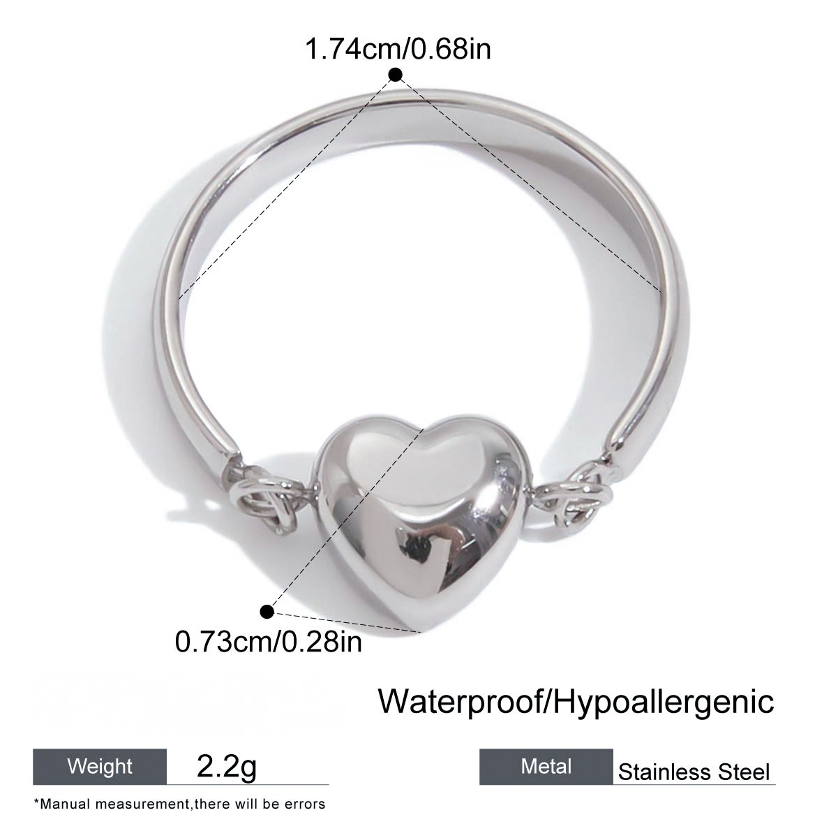 Stainless Steel Polished Heart-shaped Ring