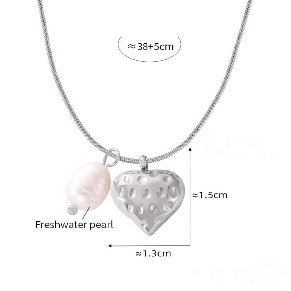Freshwater Pearl Textured Heart Pendant Necklace Earrings Jewelry Suit