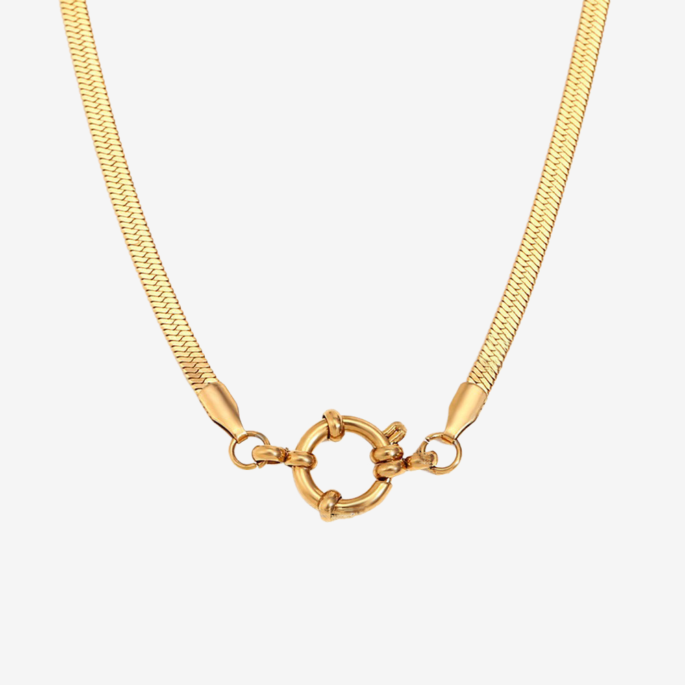Stainless Steel Flat Snake Chain Sailor Buckle Necklace