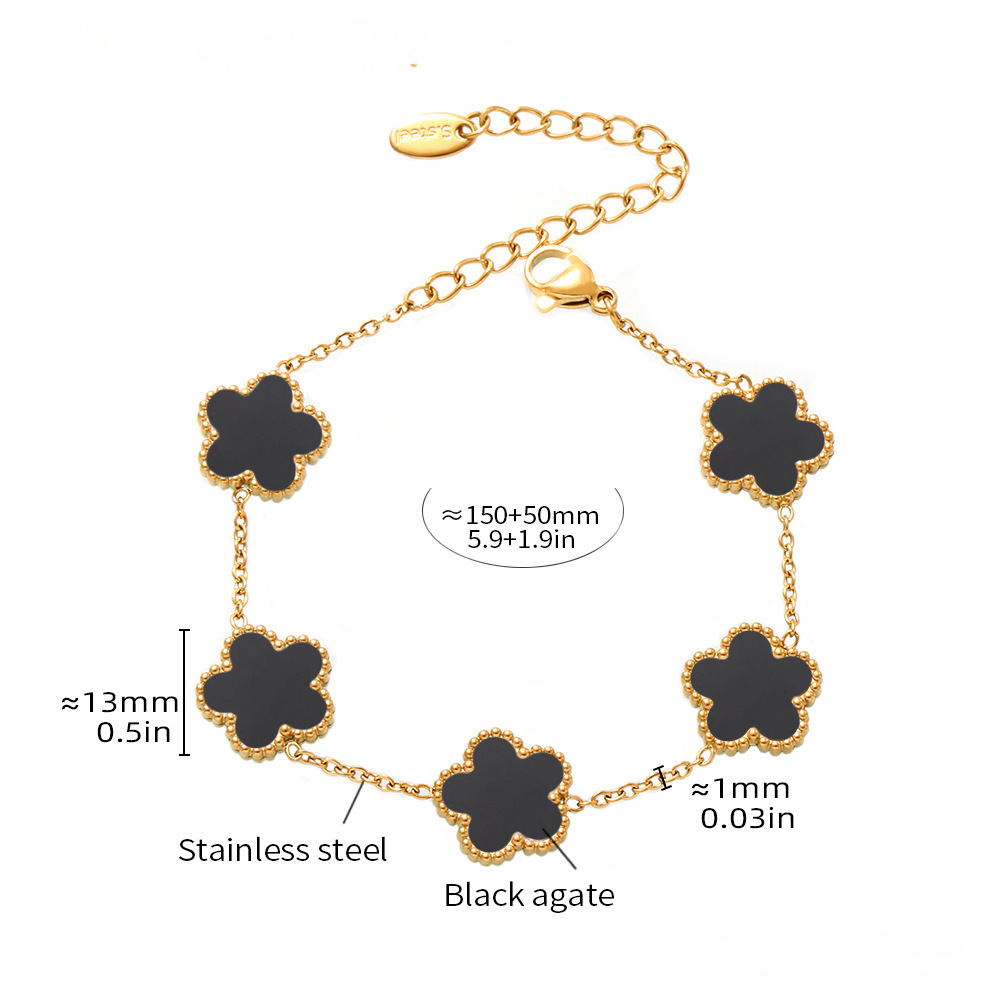 Stainless Steel Flower Inlay Agate Mother of Pearl Bracelet