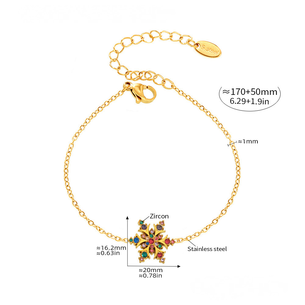 Stainless Steel 18K Gold PVD Snowflake Cubic Zirconia Bracelet