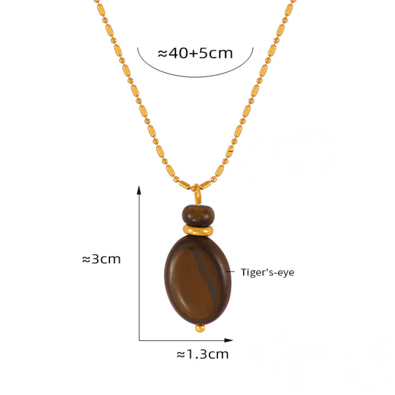 Tiger Eye Stone Pendant Stainless Steel Earrings Necklace Jewelry Suit