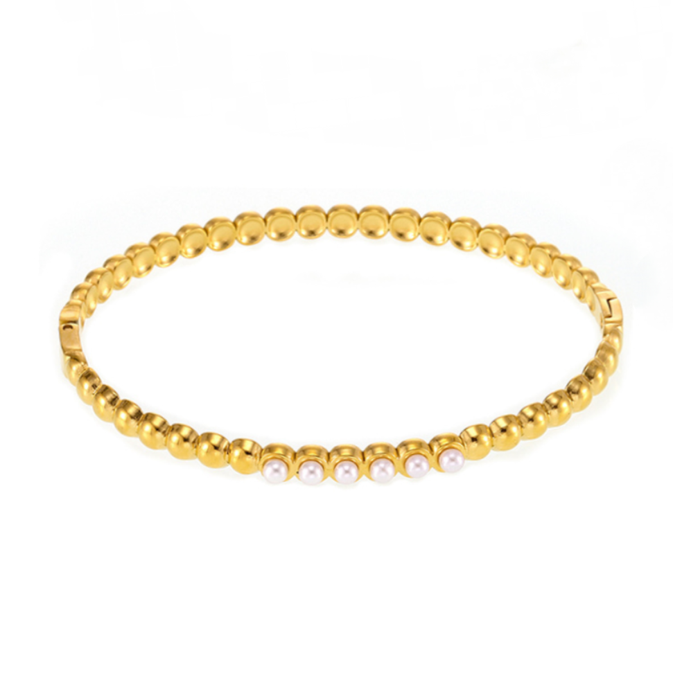 Stainless Steel Cubic Zirconia Pearl Bracelet