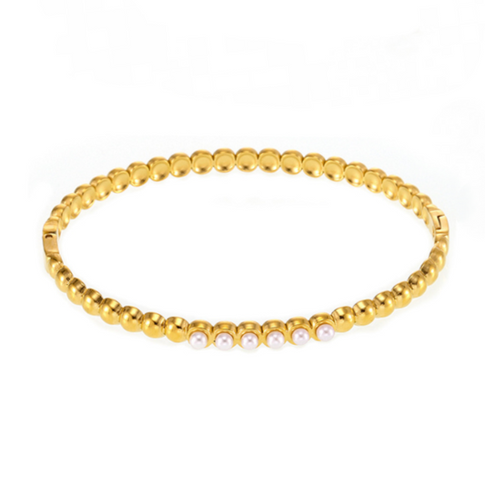 Stainless Steel Cubic Zirconia Pearl Bracelet