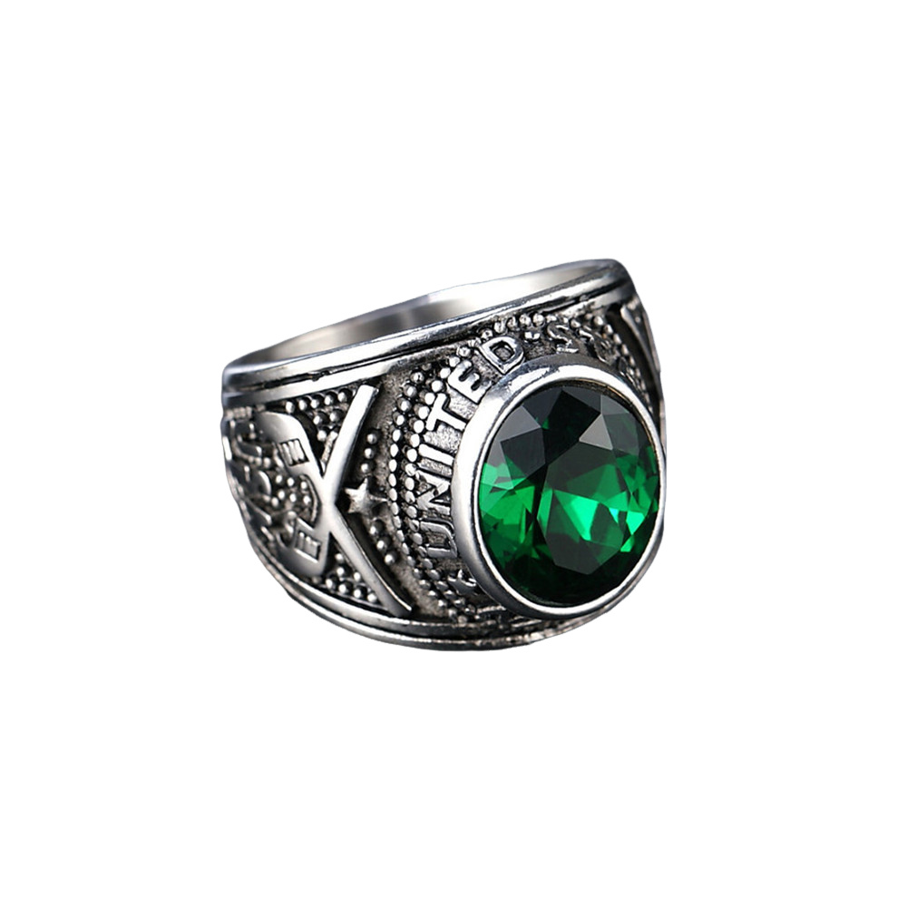 Stainless Steel Navy Military Men's Gemstone Ring
