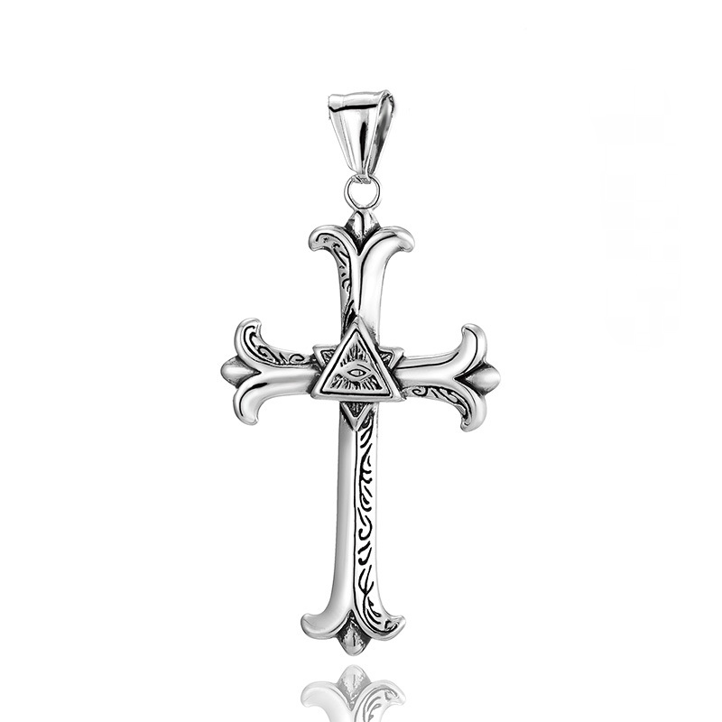 Stainless Steel Triangle Eye Cross Pendant Necklace