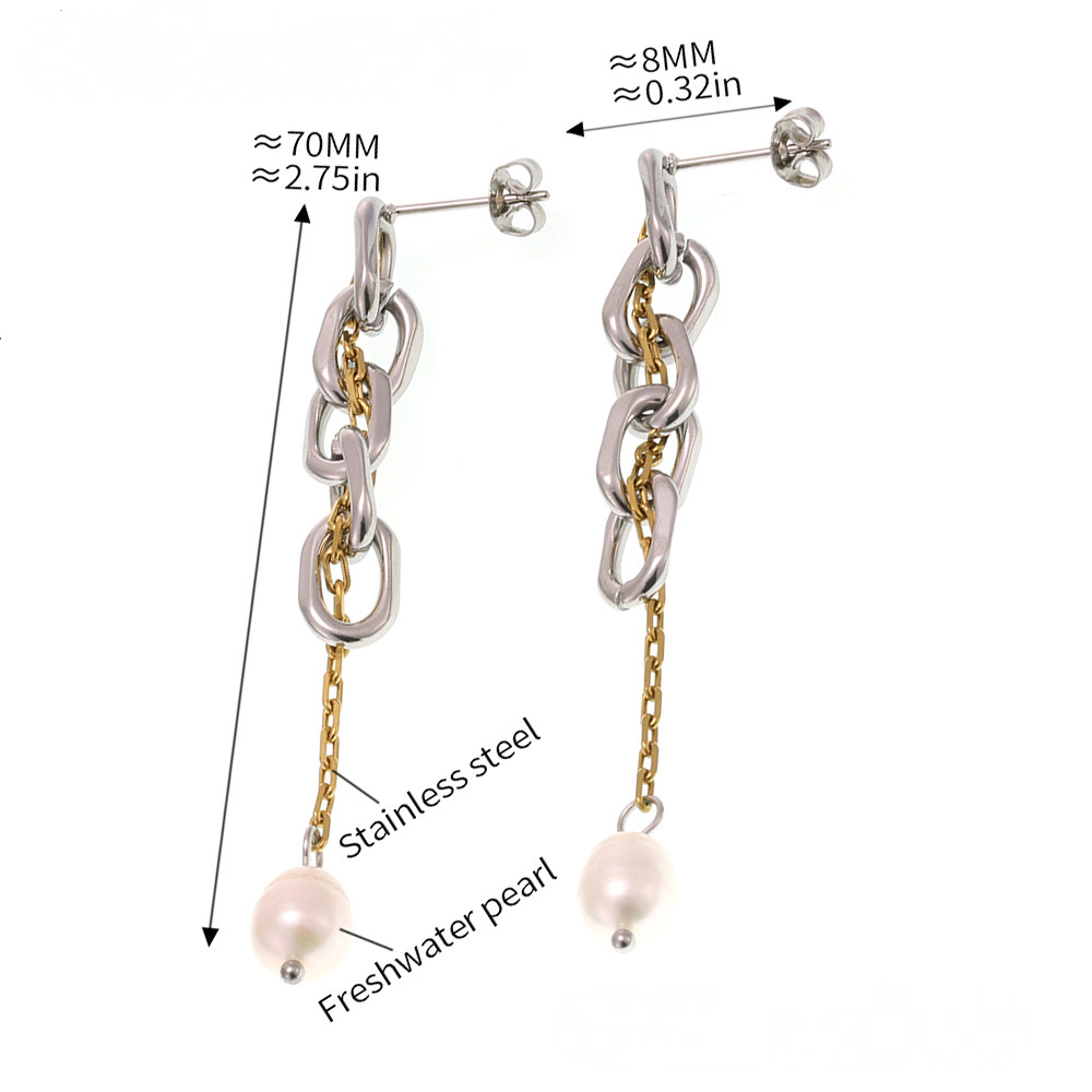 Chain Tassel Freshwater Pearl Drop Earrings
