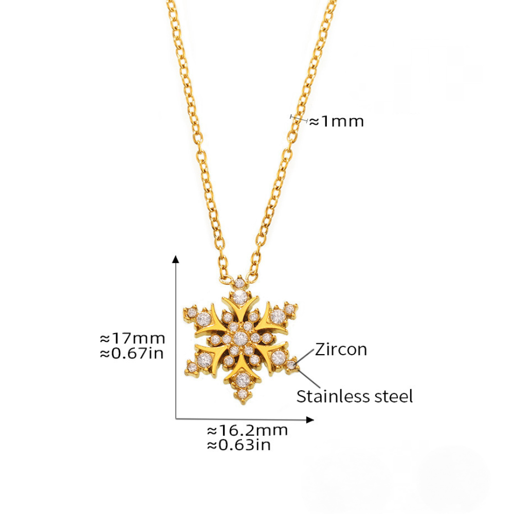 Stainless Steel Christmas Snowflake Cubic Zirconia Necklace
