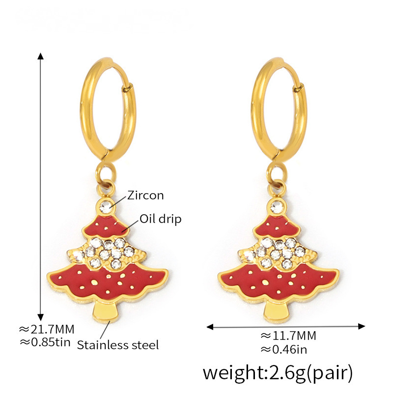 Stainless Steel Diamond-encrusted Christmas Tree Necklace Bracelet Earrings Jewelry Suit
