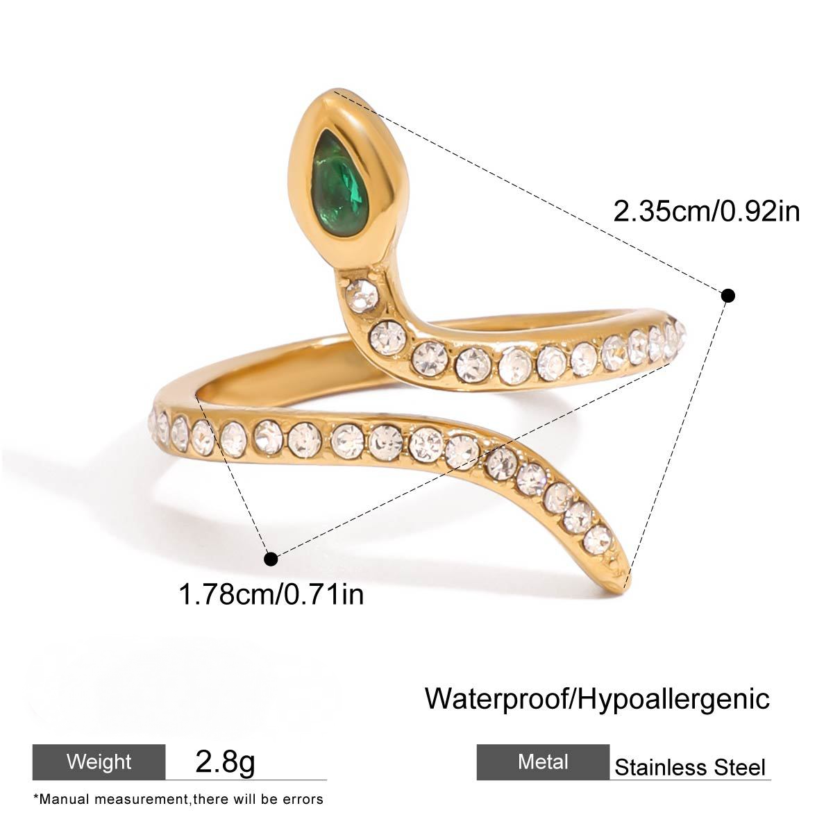 Stainless Steel Cubic Zirconia Spirit Snake Ring Combination