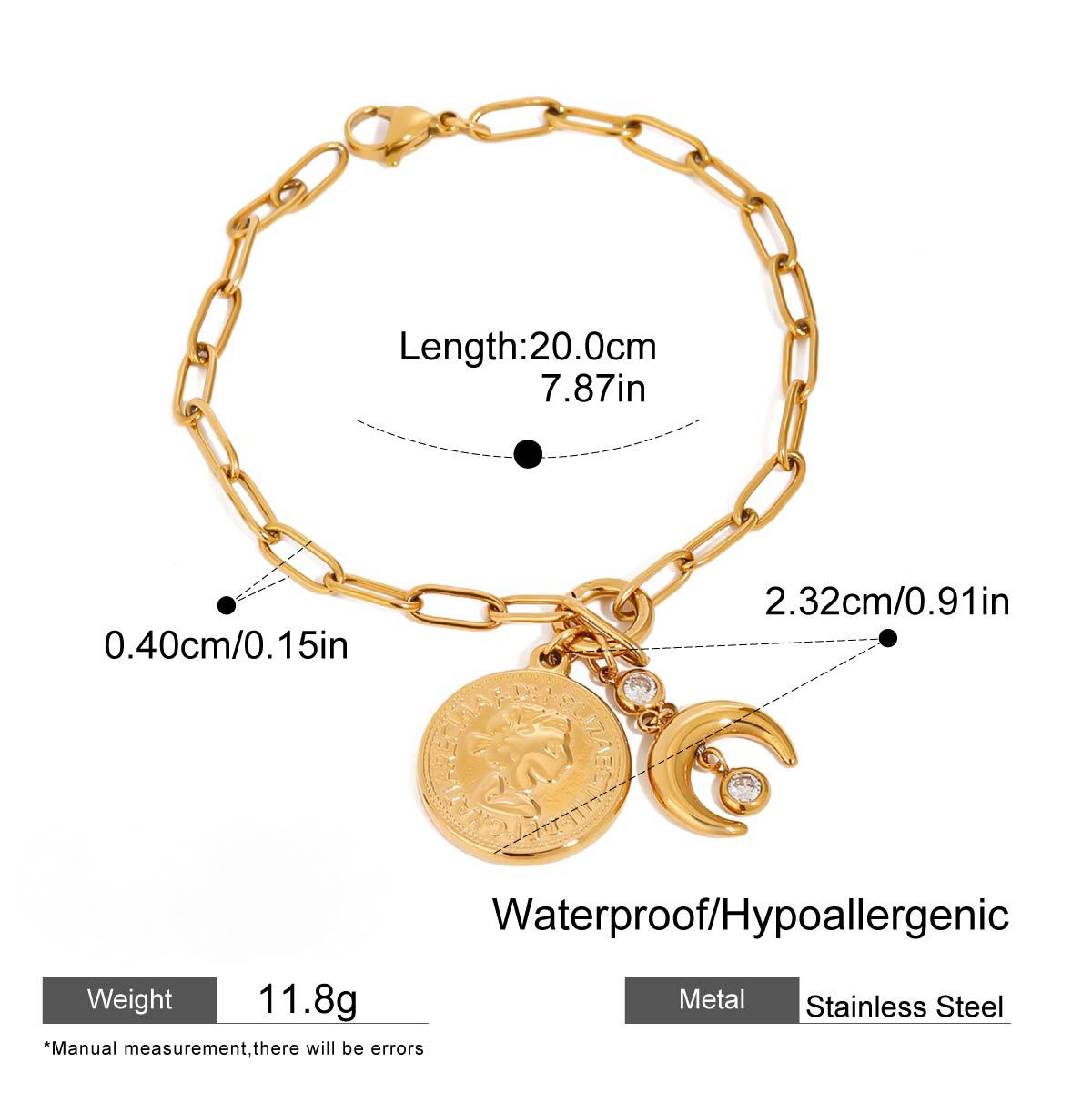 Stainless Steel 18K Gold PVD Star Moon Combination Bracelet
