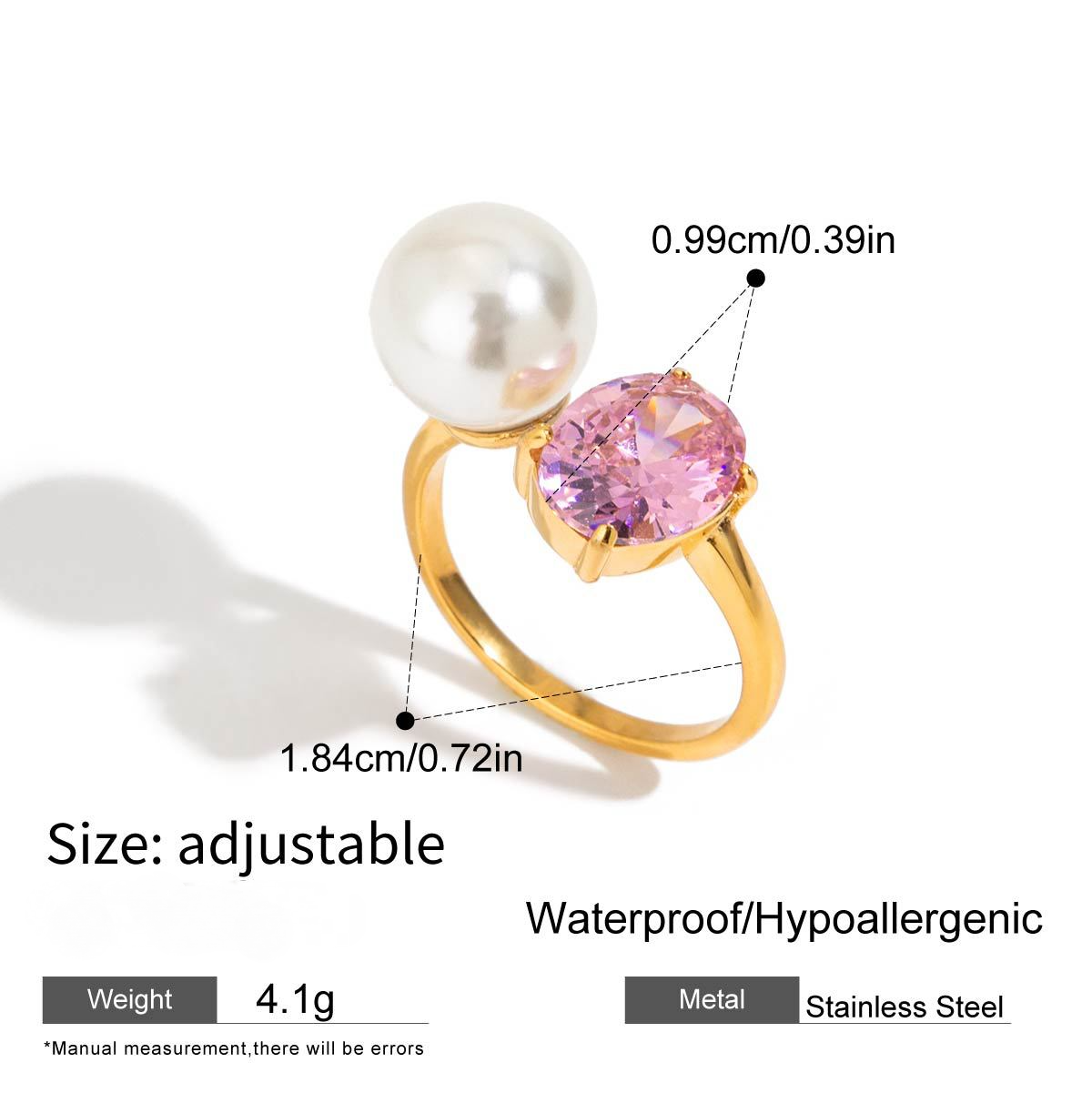 Stainless Steel Pink Cubic Zirconia Ring Combination